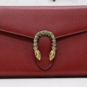 GUCCI Dionysus Mini Red Clutch 401231 496334 w/ Silver Chain Strap